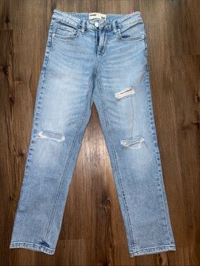 Garage Light Blue Distressed Straight Leg Jeans - Women